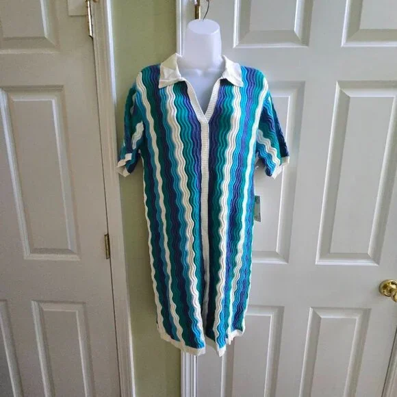 NWT Tuckernuck Hyacinth House Aqua Wavy Sammie Mini Dress Size Small - Picture 3 of 11